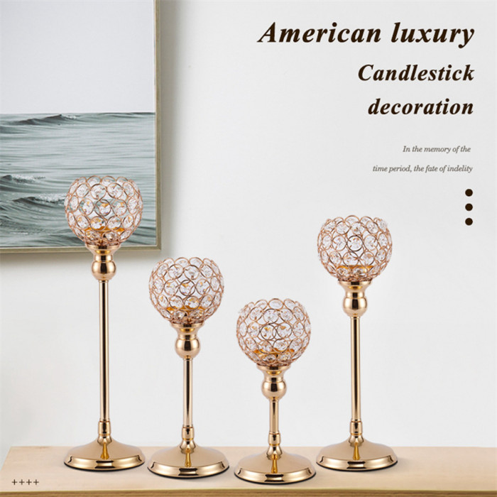 Gold crystal candle holders pillar candlesticks for home decor wedding party table centerpieces housewarming gift