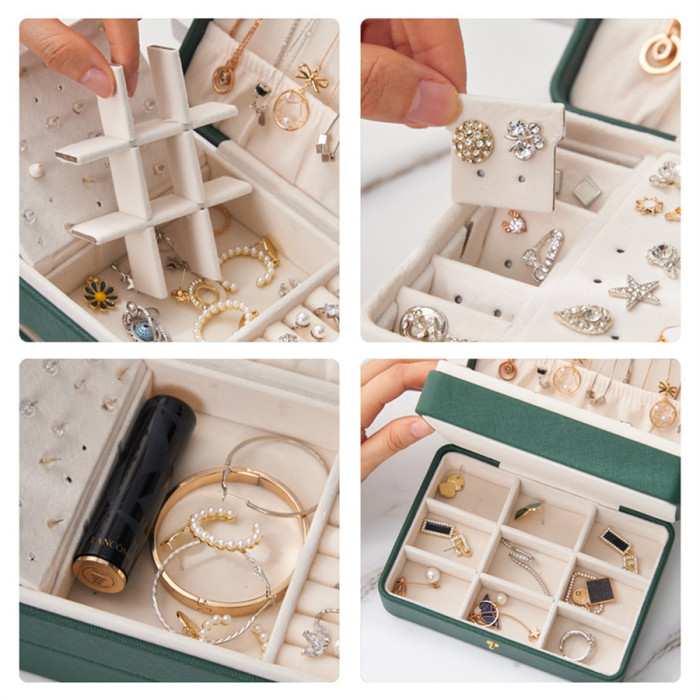Ring Necklace Earring Jewelry Holder Organizer Box Exquisite Jewelry Organizer Box for Earrings Necklaces Holder Rings Bracelets Stand Storage Box Birthday Gifts for Women Mom Grandma 4 colors