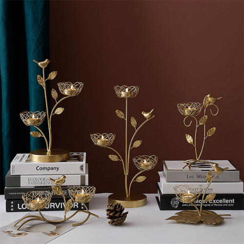 Pretty gold candle holder bird branch candlestick holders candlelight dinner tabletop decoration home living bedroom ornaments wedding wedding housewarming gifts 5 style