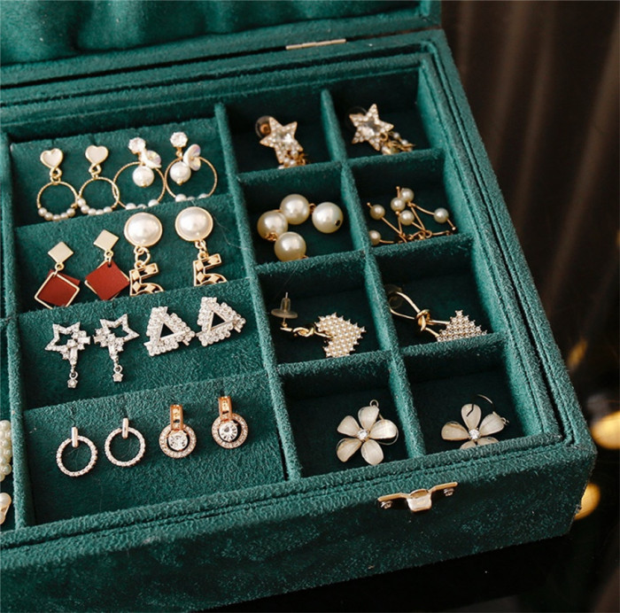 Large capacity 2 layers storage box with lid for earrings, rings, bracelets, necklaces, pendants jewelry