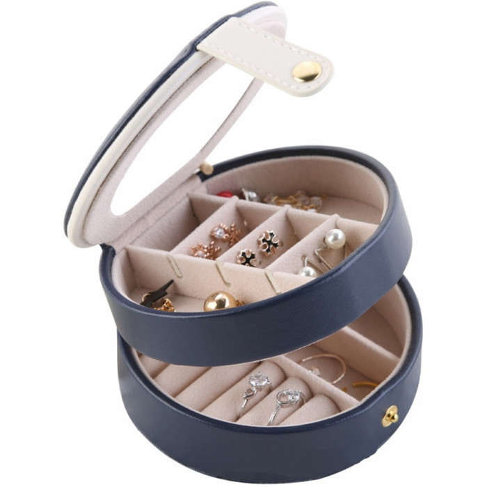 2 layers travel jewelry box with mirror for women girl earring ring necklace storage organizer PU waterproof