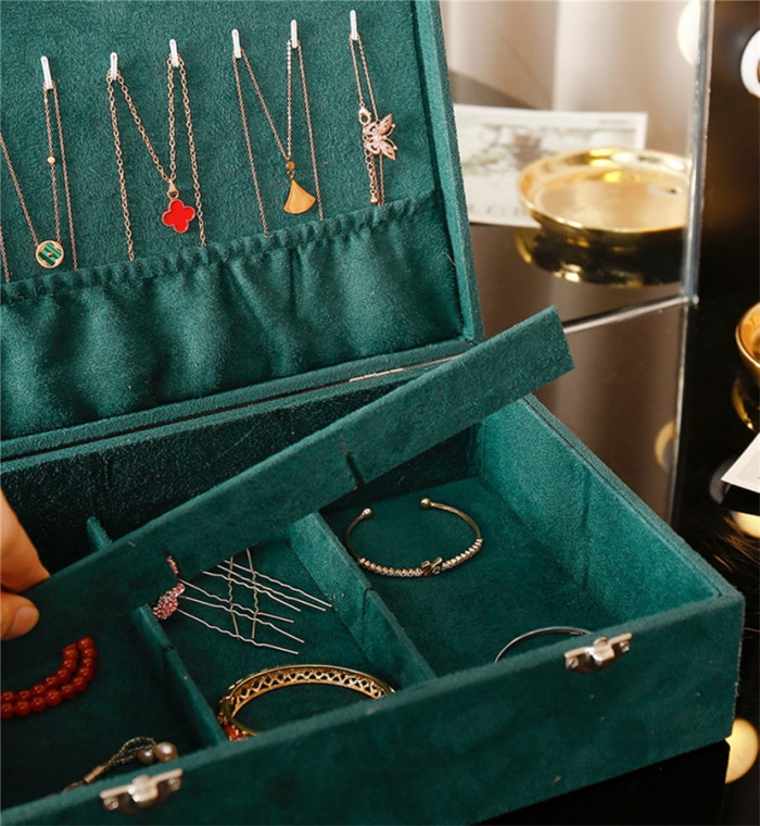 Large capacity 2 layers storage box with lid for earrings, rings, bracelets, necklaces, pendants jewelry