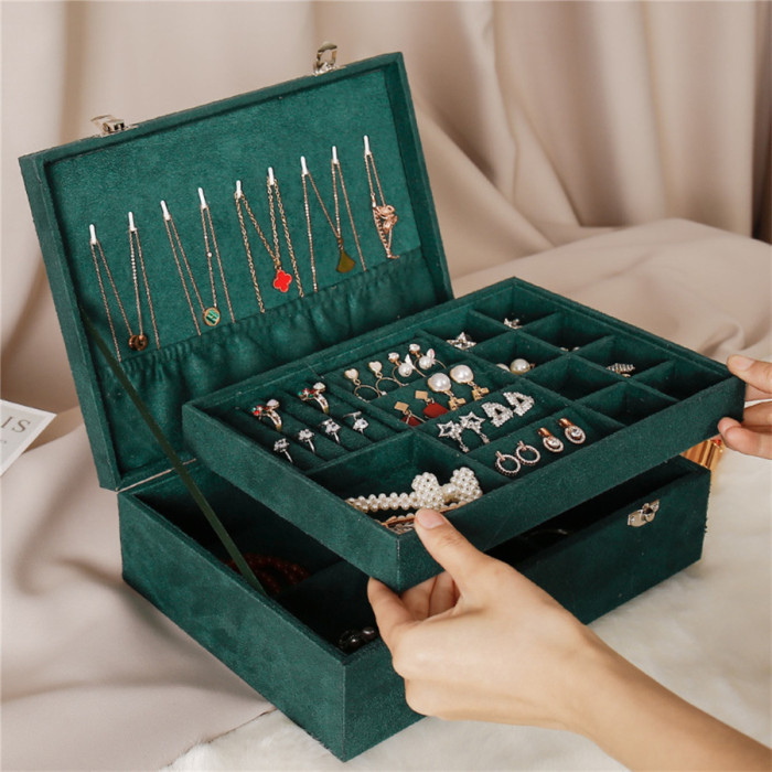 Large capacity 2 layers storage box with lid for earrings, rings, bracelets, necklaces, pendants jewelry