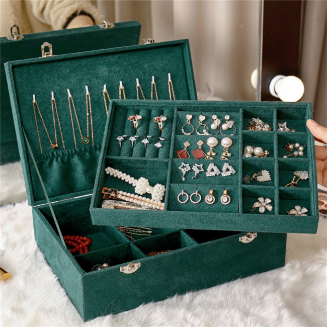 Large capacity 2 layers storage box with lid for earrings, rings, bracelets, necklaces, pendants jewelry