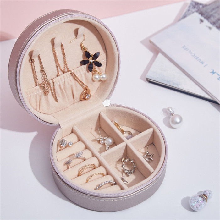 PU jewelry storage box portable travel jewelry bag for women girl earring ring necklacejewelry organizer 3 Color