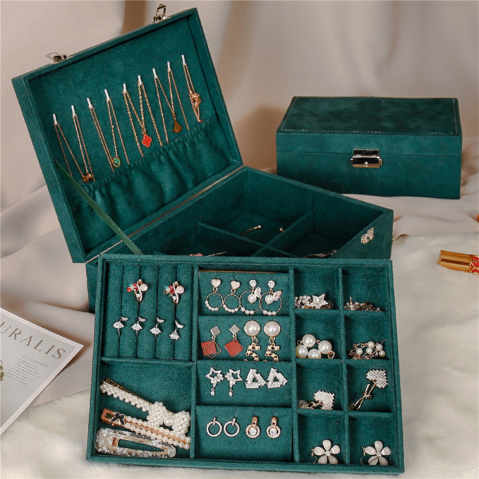 Large capacity 2 layers storage box with lid for earrings, rings, bracelets, necklaces, pendants jewelry