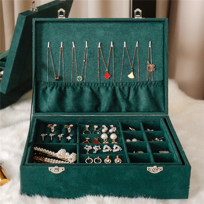 Large capacity 2 layers storage box with lid for earrings, rings, bracelets, necklaces, pendants jewelry
