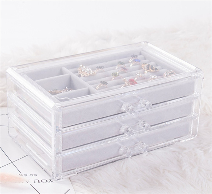 3 layers drawer type storage box with lid for earrings pendants bracelet, necklaces jewelry