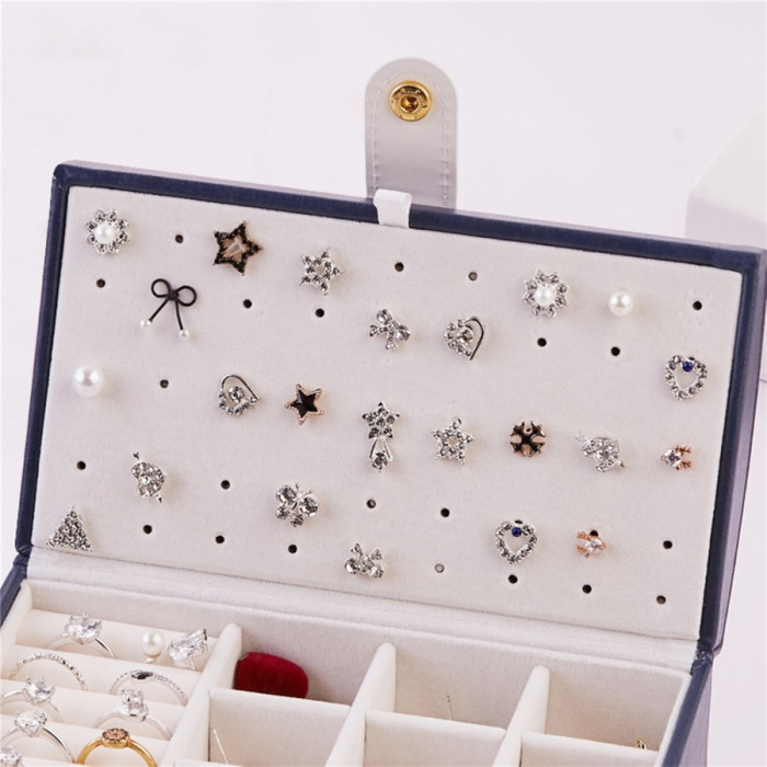 High-capacity jewelry storage box for women girl earring ring necklace organizer PU waterproof portable