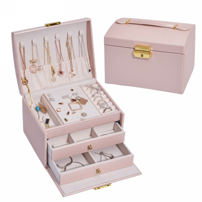 3 Layers Jewelry Storage Box With Drawers Jewelry Rings Bracelets Pendants Earrings Organizer Case With Lock 4 Colors