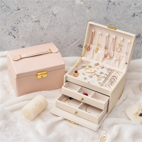 3 Layers Jewelry Storage Box With Drawers Jewelry Rings Bracelets Pendants Earrings Organizer Case With Lock 4 Colors