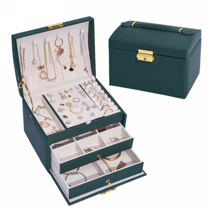 3 Layers Jewelry Storage Box With Drawers Jewelry Rings Bracelets Pendants Earrings Organizer Case With Lock 4 Colors