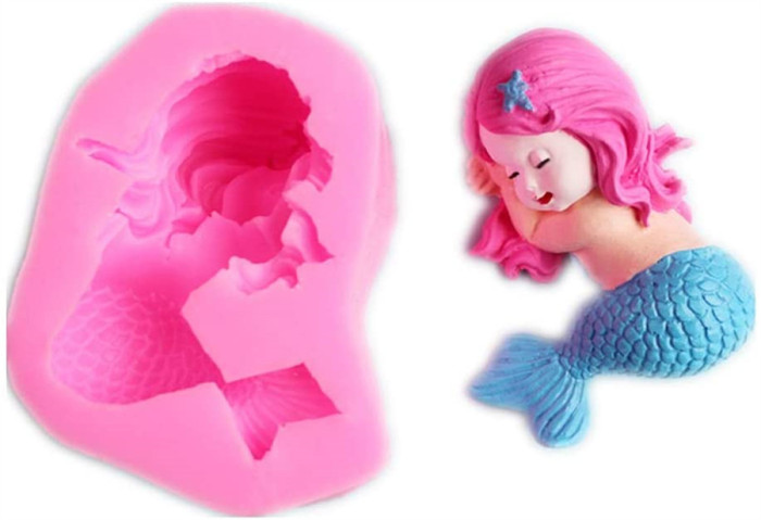 3D Sleeping Mermaid Fondant Silicone Mold for Baby Shower Cake Decorating Cupcake Toppers Making, Handmade Sugarcrafts Chocolate Soap Moulds