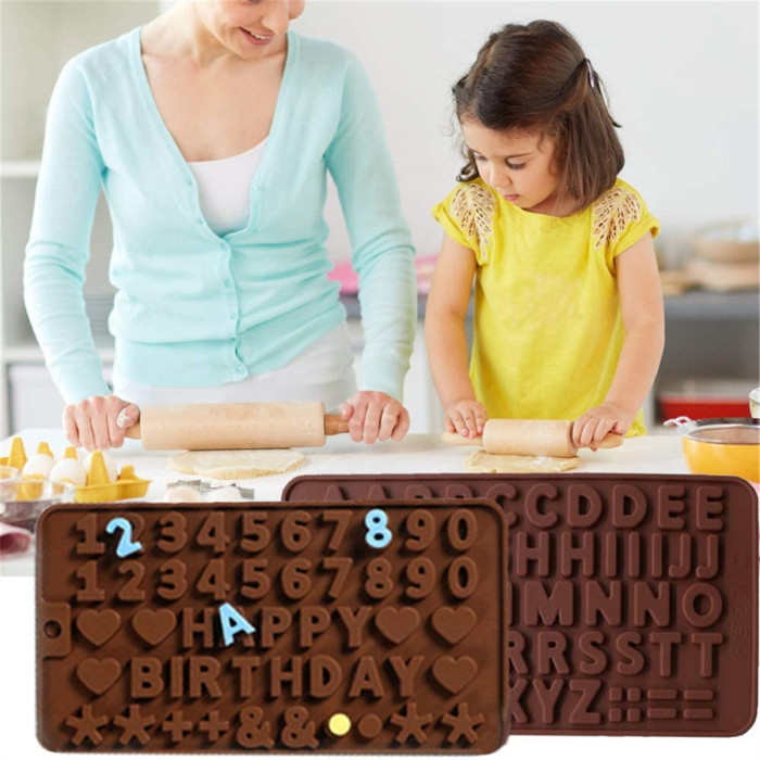 2PK A to Z Letters +Happy Birthday/Numbers/Symbols Mold Chocolate Fondant Decorating Silicone Tray