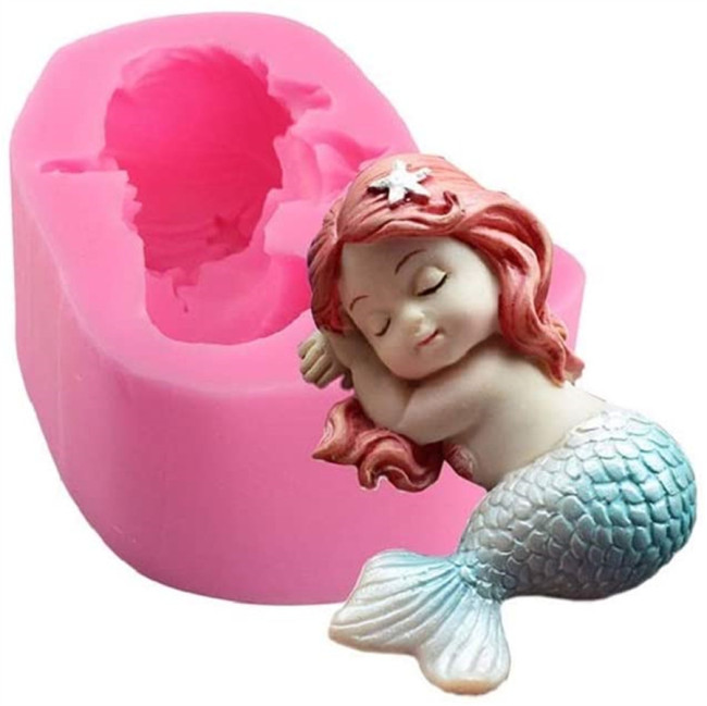 3D Sleeping Mermaid Fondant Silicone Mold for Baby Shower Cake Decorating Cupcake Toppers Making, Handmade Sugarcrafts Chocolate Soap Moulds