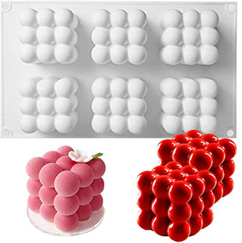 Silicone Mold Baking 3D Cube Mousse Cake Dessert for Pastry Chocolate Truffle Pudding Jelly Ice Cream (6 Cavity)