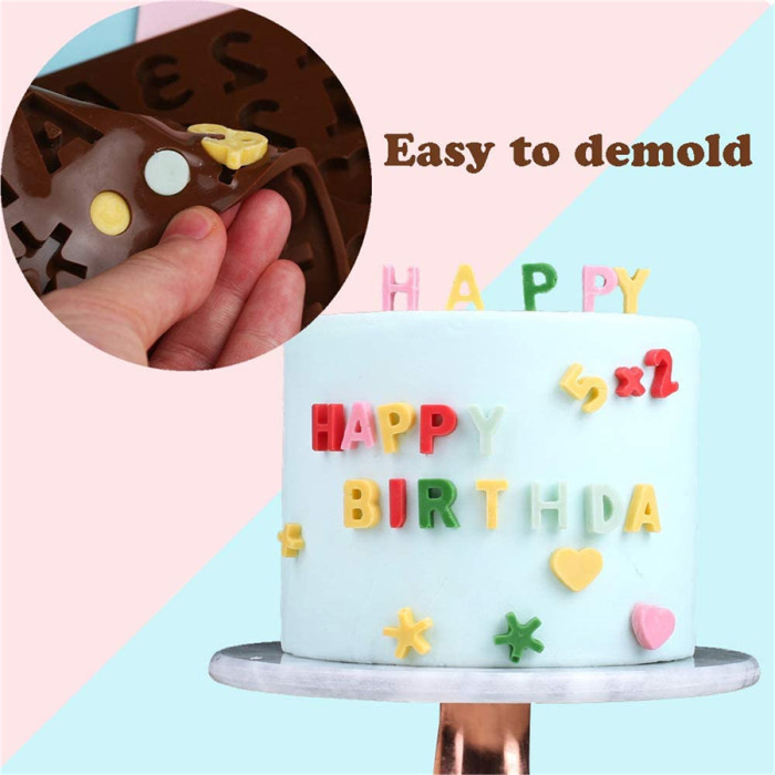 2PK A to Z Letters +Happy Birthday/Numbers/Symbols Mold Chocolate Fondant Decorating Silicone Tray