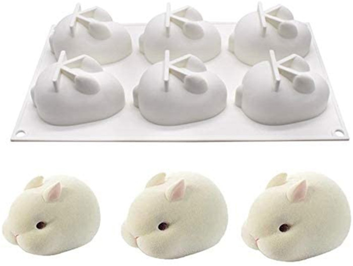 3D Easter Bunny Chocolate Silicone Mold for Baking Rabbit Shape French Dessert Fondant Mousse Cake Animal Mold (6 Cavity)