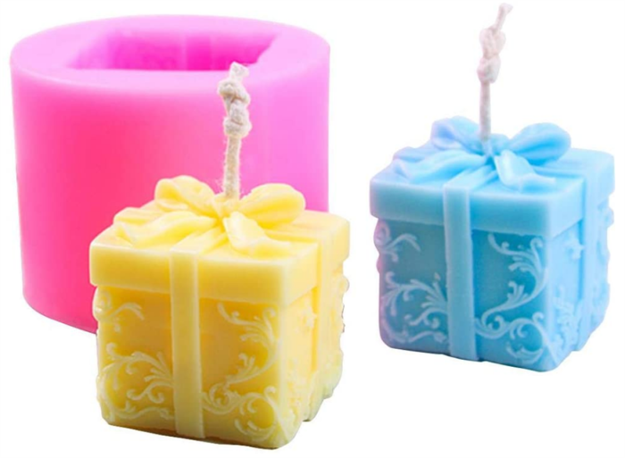 Christmas Candle Molds DIY Silicone Candle Mold Cuboid Shape Moulds with Embossed,for Candles Soaps Chocolates Puddings Color Random