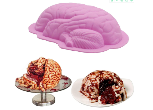 Silicone mold for brain 1 Pack Large Human Zombie Brain Mold for Cake Candy Christmas cake mould Used to make ice cubes, puddings, chocolates and cakes Halloween Baking Brain Prop Decorations