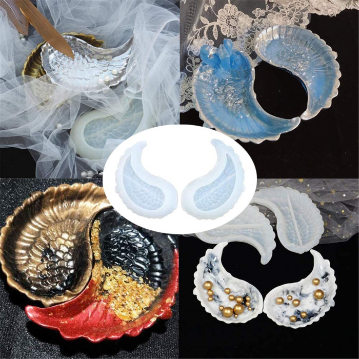 Silicone Angel Wing Shaped Mold Wings Epoxy Resin Casting Mold for Making Jewelry Dishes Tray Storage Box Decorative Artist Mould Kit Epoxy Resin Crafts Ideal Gift (1 Pair)