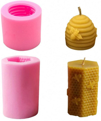 2 Pack 3D Bee Honeycomb Candle Molds Beehive Silicone Mold for Homemade Beeswax Candle Soap Hand Lotion Bars Crayon Wax Melt Hives Candle Making Supplies