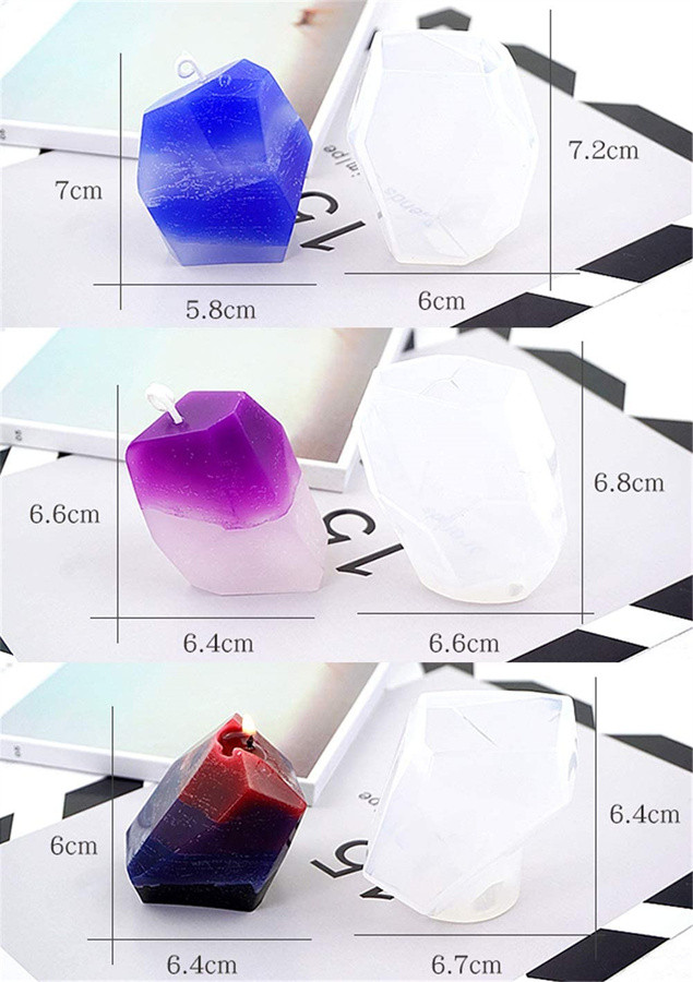 Gem Stone Crystal Mold Silicone Candle Molds 3 Shapes Large Size Resin Stone Mold for Jewelry Making, Aromatherapy Candle Making