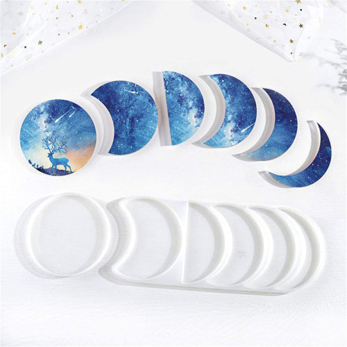 2PCS Moon Phase Resin Molds, Lunar Eclipse Crescent Silicone   Molds, Geode Agate Epoxy Moulds Making Decoration/Wall Hanging  (Small+Big)
