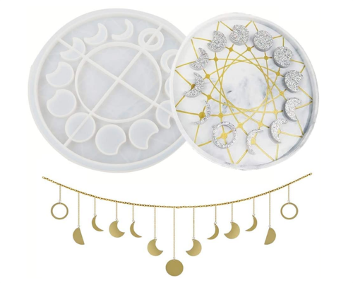 Moon Phase Round Tray Silicone Mold, Crescent Half Moon Lunar Eclipse Full Moon Epoxy Resin for Wall Hanging, Earrings, Pendant, Keychain Epoxy Mold