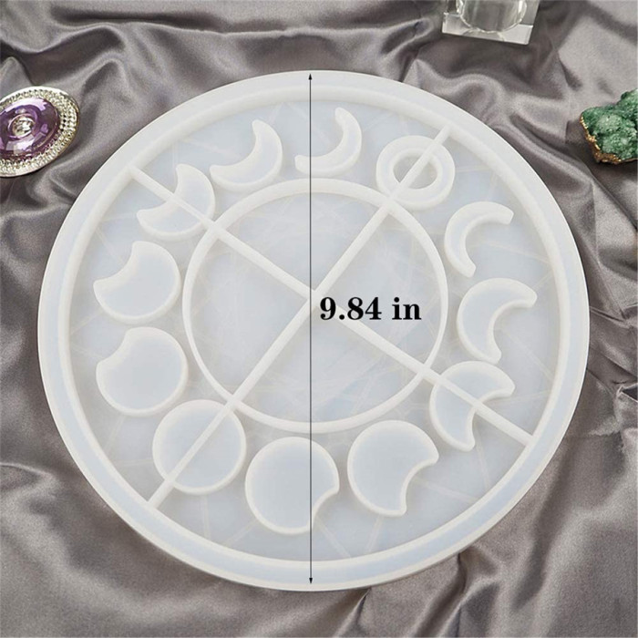 Moon Phase Round Tray Silicone Mold, Crescent Half Moon Lunar Eclipse Full Moon Epoxy Resin for Wall Hanging, Earrings, Pendant, Keychain Epoxy Mold