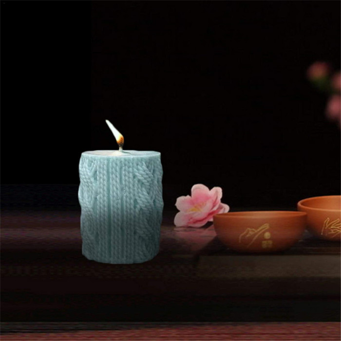 Candle Making Molds Handmade, 3D Lines Cylinder Candle Making Silicone Mould Can Be Use to Party Decorating, Aromatherapy Stones
