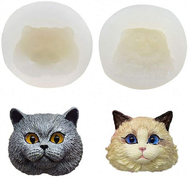 Set of 2 Pet Cat Silicone Resin Molds, British Shorthair & Ragdoll Cat Kitty Chocolate Candy Fondant Mold Cake Decorating Tool Making Candle Soap