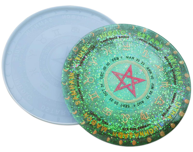 Tarot Divination Mat Resin Mold, Round Divination Board Constellation Moon Phase Large Tray Silicone Mold for Making Home Decoration, DIY Craft Making