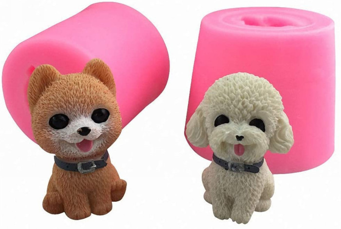 2 Pack Small 3D Puppy Dog Silicone Candle Molds, Cute Pomeranian & Poodle Chocolate Candy Fondant Mold