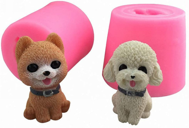 2 Pack Small 3D Puppy Dog Silicone Candle Molds, Cute Pomeranian & Poodle Chocolate Candy Fondant Mold