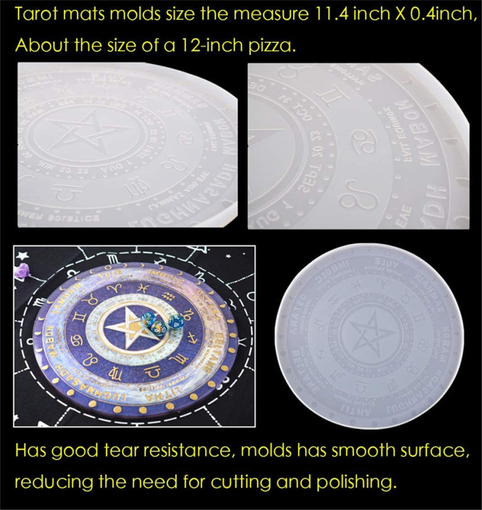 Tarot Divination Mat Resin Mold, Round Divination Board Constellation Moon Phase Large Tray Silicone Mold for Making Home Decoration, DIY Craft Making