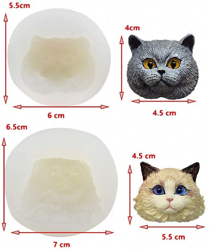 Set of 2 Pet Cat Silicone Resin Molds, British Shorthair & Ragdoll Cat Kitty Chocolate Candy Fondant Mold Cake Decorating Tool Making Candle Soap