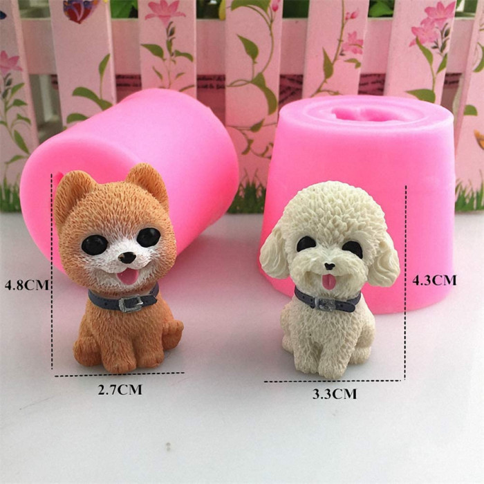 2 Pack Small 3D Puppy Dog Silicone Candle Molds, Cute Pomeranian & Poodle Chocolate Candy Fondant Mold