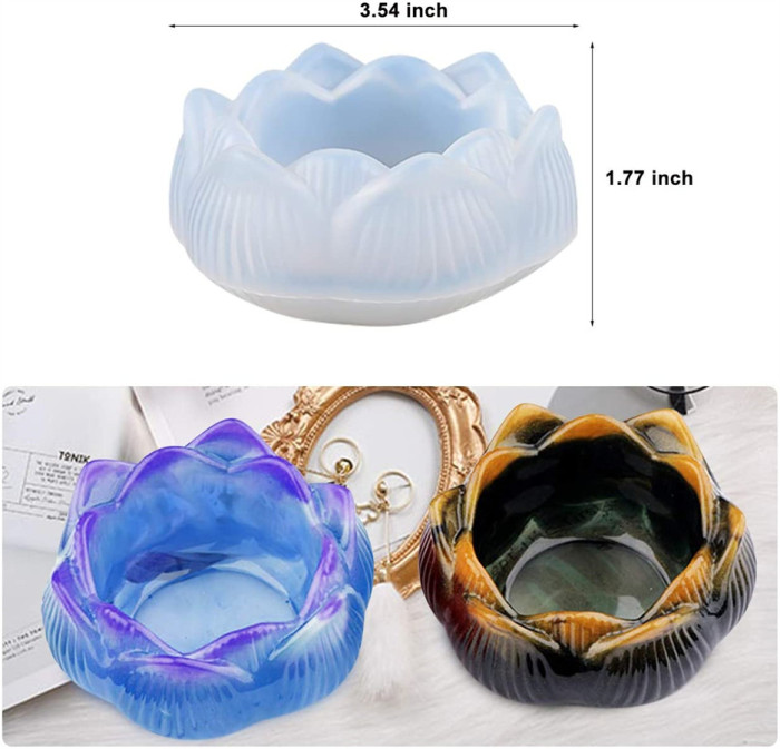 2Pcs Lotus Flower Silicon Tray Mold,Candlestick Epoxy Casting Mold for DIY Flower Pot, Jewelry Cup,Tea Light Holder, Candle Holder