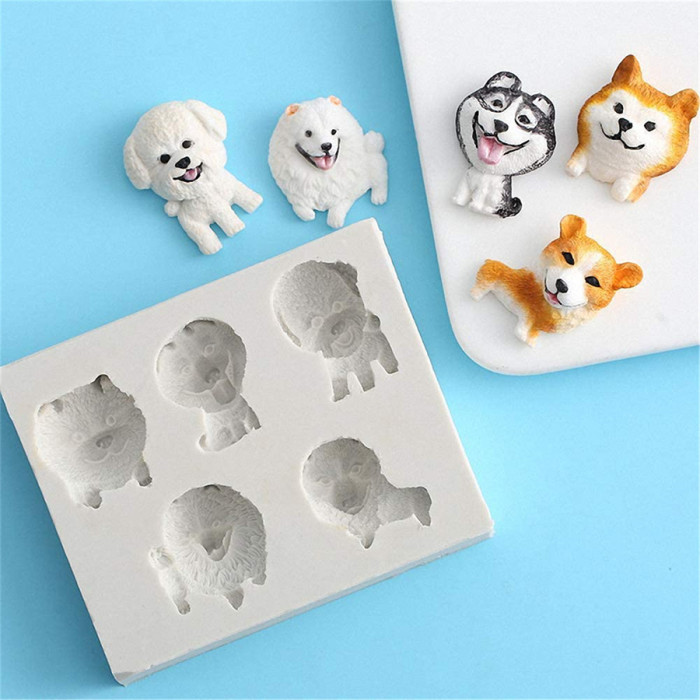5-Cavity Puppy Dogs Fondant Mold Silicone Chocolate Candy Gumpaste Sugarcraft Mould Cake Decorating Tools Clay Resin Mold