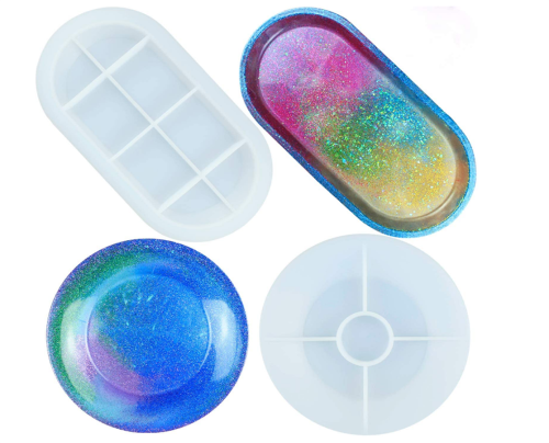 2PCS Silicone Resin Molds, Jewelry Soap Dish Resin Molds Epoxy Resin Tray Molds for DIY Jewelry Tray, Ring Holders, Soap Dish