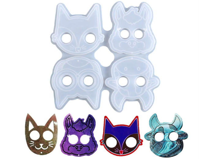 Four in one Self Defense Fox -cat -Pig-Cattle Silicone Resin Mold, Finger Keychain Epoxy Resin Mold DIY Handmade Gift