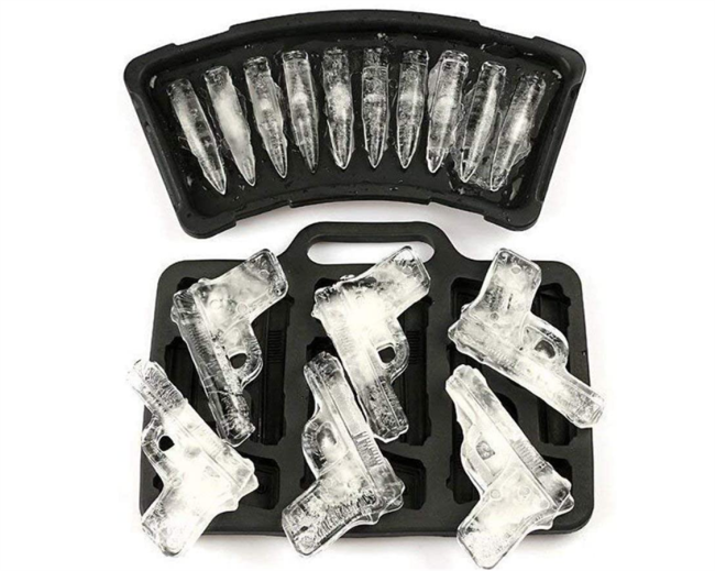 2-Pack Handgun and Bullet Ice Cube Trays Set - Cool TPR Pistol and AK47 Bullet Maker Molds for Whiskey Cocktails Ice Cubes, Chocolates, Jello Shots