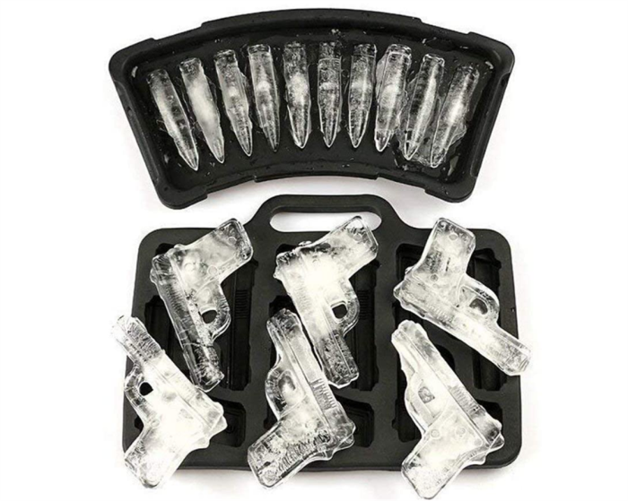 2-Pack Handgun and Bullet Ice Cube Trays Set - Cool TPR Pistol and AK47 Bullet Maker Molds for Whiskey Cocktails Ice Cubes, Chocolates, Jello Shots