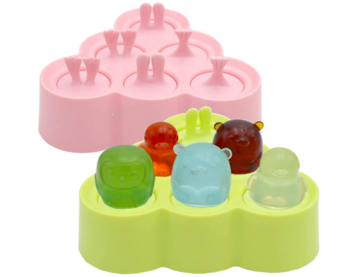 Ice Pop Molds -BPA Free-DIY12 Cartoon Ice Pop Molds Flexible Silicone 2PCS Pink&Green