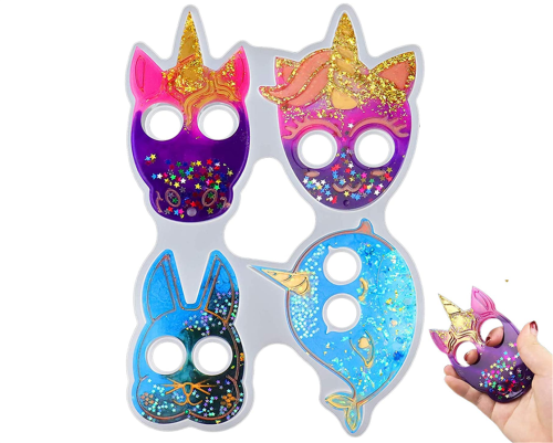 Four in one Self Defense Unicorn Rabbit Whale Resin Mold, Knuckles Shape Self Defense Silicone Resin Molds, Finger Keychain Epoxy Resin Mold DIY Handmade Gift (Unicorn 4 in one)