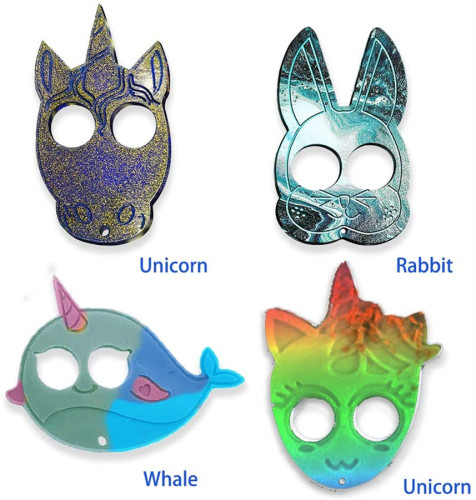 Four in one Self Defense Unicorn Rabbit Whale Resin Mold, Knuckles Shape Self Defense Silicone Resin Molds, Finger Keychain Epoxy Resin Mold DIY Handmade Gift (Unicorn 4 in one)