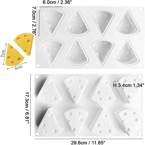 3D Cheese Shape Silicone Mousse Mold for Baking Cake Candy/French Dessert/Pastry/Chocolate Mold/ 8-Cavity Non stick