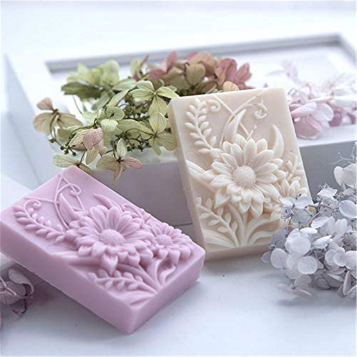 Soap Silicone Mold, 1 Pc Flower Soap Silicone Mold, Rectangle Homemade Soap Making Mold Supplies for DIY Soap Making Crafting Projects