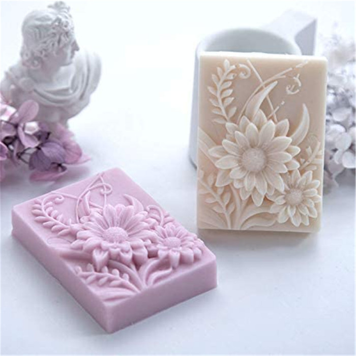 Soap Silicone Mold, 1 Pc Flower Soap Silicone Mold, Rectangle Homemade Soap Making Mold Supplies for DIY Soap Making Crafting Projects